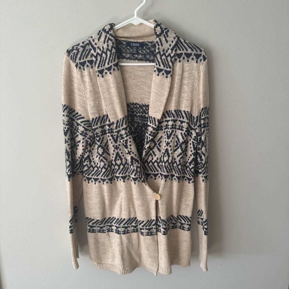 Chaps Women's Cardigan in Beige and Navy